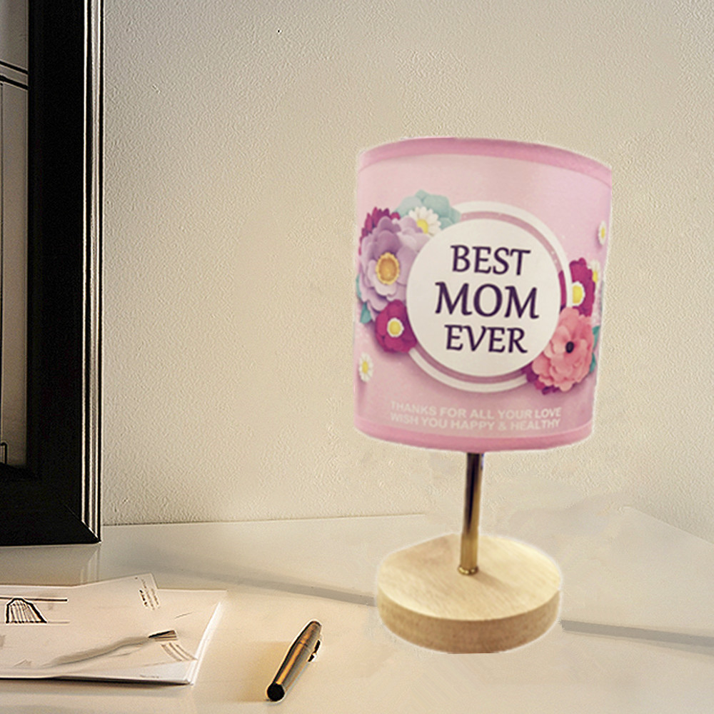 MUCHER Bedside Lamp Small Table Lamp with Fabric Linen Shade Mum Table Lamps Gifts for Mum Birthday Present Meaningful Thank You Mum Gifts (LED Bulb Included)